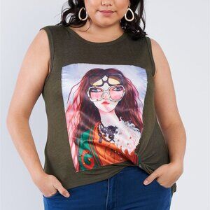 Ladies Olive Green Graphic Shady Girl Top Plus Size 3X